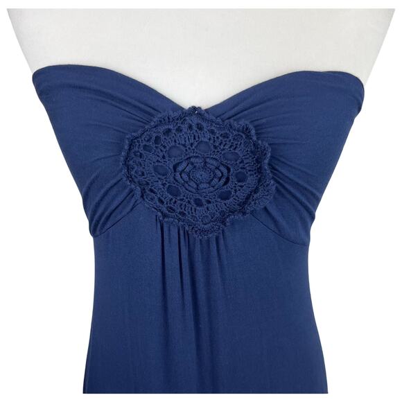 Arden B Blue Crochet Stretch Halter Maxi Dress - Picture 2 of 6